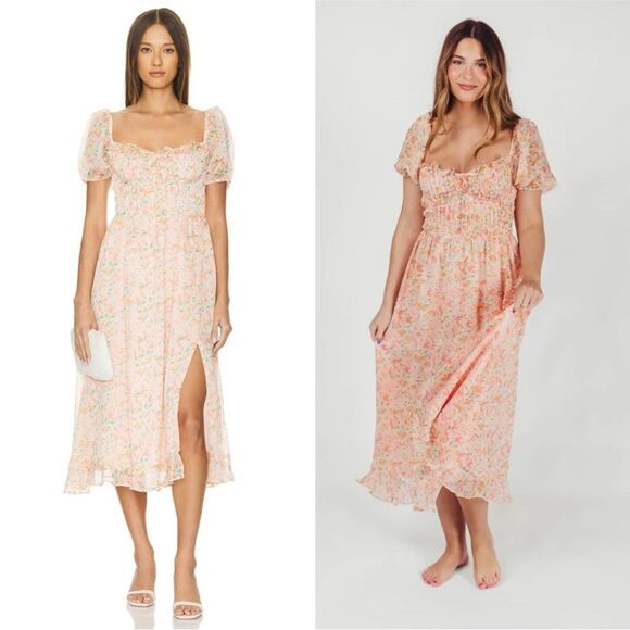New Anthropologie ASTR The Label Lunaria Pleated Floral Orange Midi Dress - Picture 3 of 8
